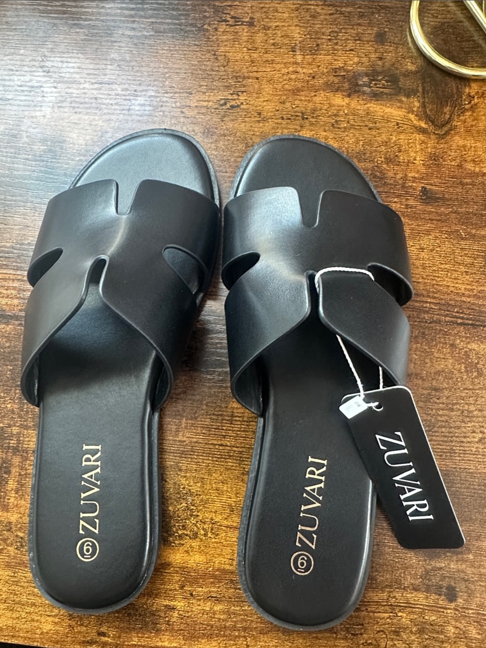 Women's Black Slide Sandals — Smooth Cutout Upper